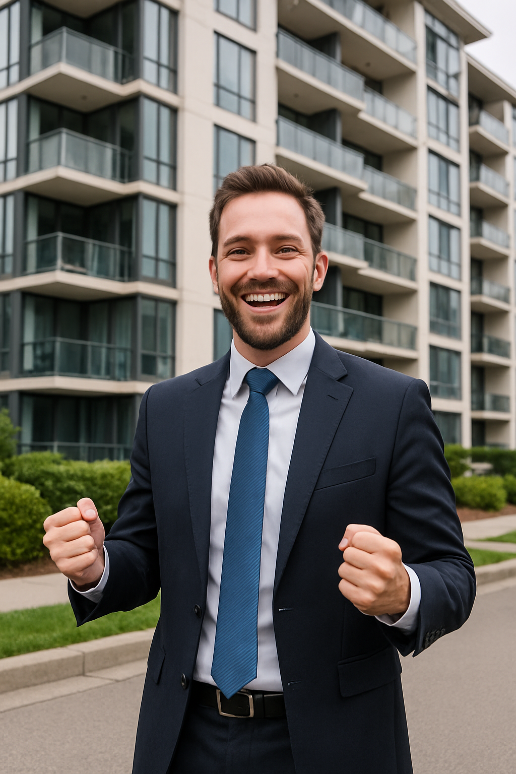 happy business man outside condo